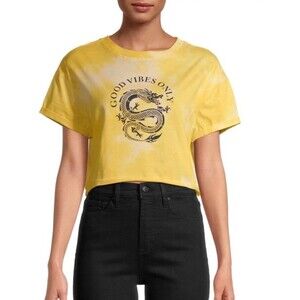 Orange Kiss "Good Vibes Only" TShirt Dragon Graphic Tie Dye Short Sleeve Crop 3X